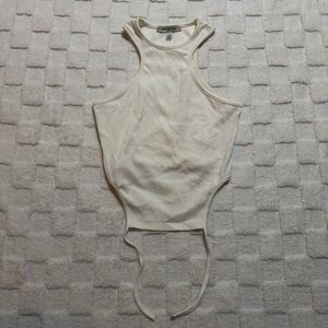 Urban Outfitters Cream Ribbed Sleeveless Racerback Tank Top, Tie Waist, Medium